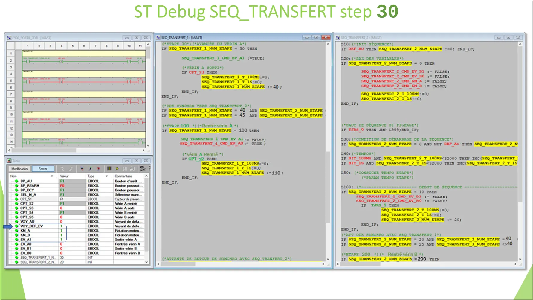 ST Debug SEQ_TRANSFERT step 30